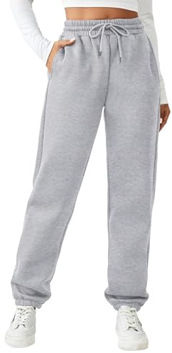 PINSPARK Damjoggingbyxor, långa sportbyxor, bomull, träningsbyxor, fitness, hög midja, fritidsbyxor, lösa sweatpants med elastisk linning och fickor, LJUSGRÅ, XXL