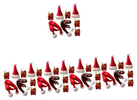 Ciieeo 5 Sätze Mini-Weihnachtsmütze Stirnband-Schal gestrickter Schal aus Wolle weihnachtsbäume geschmückt weihnachtbaumsdeko Hutschachtel Puppenhaus-Weihnachtsdekorationen DIY-Handwerk