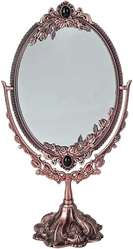 MGEMJMJ Make-up-Spiegel, Vintage-tischspiegel, Doppelseitig, Drehbarer Kosmetikspiegel Mit Ständer Für Schminktisch, Schlafzimmer(Size:20×38cm,Color:Rotes Kupfer)