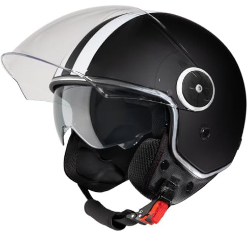 VINZ Arenas Jethelm mit Doppelvisier | Roller Helm mit Streifen & mit Sonnenblende | In Gr. XS-XXL | ECE 22.06 Zertifiziert | Motorradhelm mit Visier | Viele Farben Erhältlich - Matt Schwarz