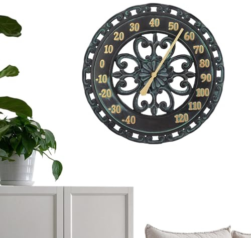 Vintage Outdoor Gartenthermometer - Wandthermometer aus Kunstharz, wetterfest, hängendes Thermometer innen außen | Dekoratives Gartenthermometer im Antik-Design, Uhr d