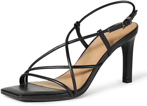 Amazon Essentials Sandali da donna con tacco a spillo e cinturino, in ecopelle nera, taglia 42