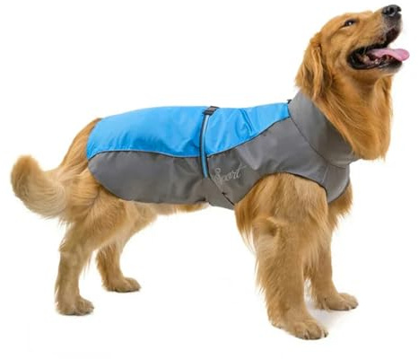 CMZYBBD Hunderegenmantel wasserdichte Kleidung Für Mittlere Große Hunde Labrador Golden Retriever Verstellbarer Regenmantel French-Bulldog Jacke Haustier Poncho-blau-XL
