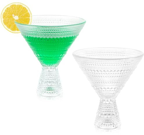 BIMUYI Large Martini Glasses, Vintage Cocktail Glasses, Dessert Cups, Clear Bar Glassware, Serving for Holiday, Wedding or Bar Party, Set of 2