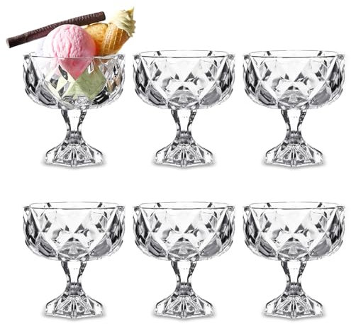 Hioph Lot de 6 bols à dessert en verre - Verres à cocktail à pied pour apéritif, dessert, sundae, fruits, crème glacée, pudding, petites collations, condiments (300 ml)