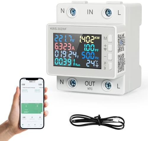 SiRyder TUYA Smart Wireless WIFI Messgerät für den Stromverbrauch, Multifunktionales Messgerät auf Führungsschiene, Strommessgerät/Frequenz/Spannung/Leistung/Verbrauch
