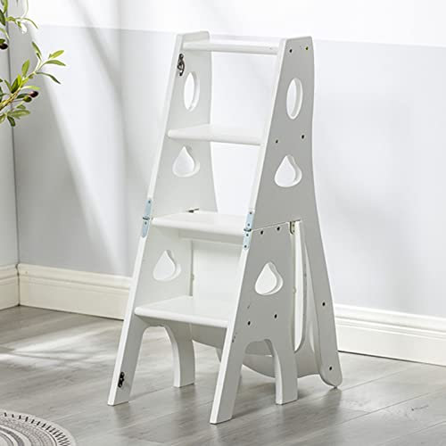 Sgabello da arrampicata per interni in legno con 4 gradini, pieghevole, antiscivolo, compatto, scaletta per scale, libreria, supporto per piante, sedie da pranzo per ufficio, cucina, mobili in legno