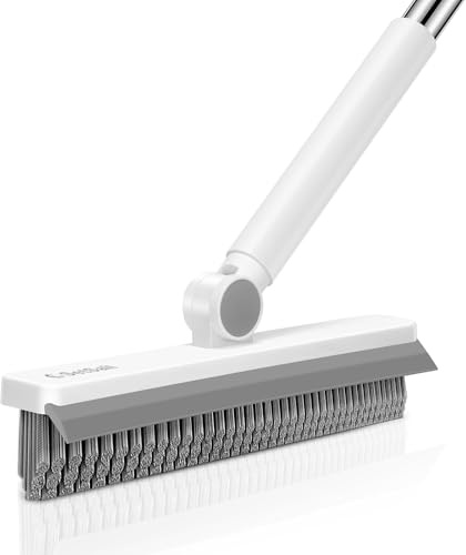 SetSail Grout Cleaner Brush with Long Handle, V-Shaped Floor Scrub Brush Swivel Grout Brush Stiff Bristle Floor Grout Scrubber for Bathroom, Tile Line, Crevice, Kitchen, Wall, Deck, Garage, White Grey