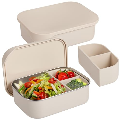 SWEWARM 2-Pack Stainless Steel Bento Boxes, 40 oz Meal Prep Container with Silicone Lid & Divider, 1200 ml Leak-Proof Lunch Box for Office, Picnic, Fridge & Microwave Safe