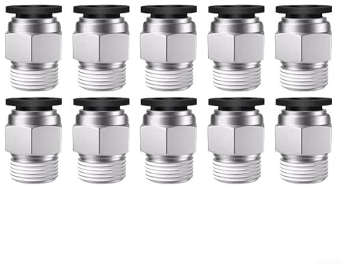 10 Stück Schnellschlauchverbinder, Schnellverbindungs-Luftschlaucharmaturen, 8 mm Außendurchmesser, Push-to-Connect-Schlauchverbinder mit 2/4-Zoll-Gewinde für PU-Nylon-Schlauch (schwarz)