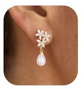 Perlen Ohrringe – 14K Vergoldete Hängende Ohrringe mit Zirkonia Akzenten, Elegante Perlen Ohrhänger für Braut Brautschmuck, Hypoallergene Luxuriöse Hängeohrringe für Hochzeit Verlobung