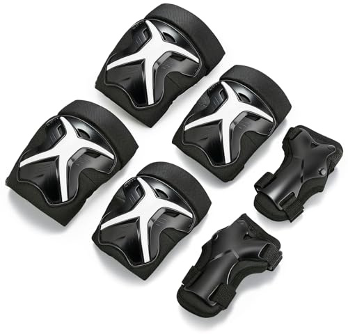 BOSONER Knieschoner Kinder Schoner Inliner Protektoren: 6er Set Schützer Inline Skates Knie Und Ellenbogenschützer Knieschützer Rollschuhe Schutzausrüstung (Schwarz, S (3-8 Jahren))
