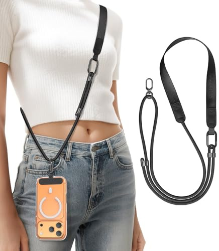 Niunisi Crossbody Phone Lanyard with Phone Tabs, Skin-Friendly Neckband | Upgrade Metal Buckle Adjustable Neck Phone Strap Compatible with Most Smartphones, Black