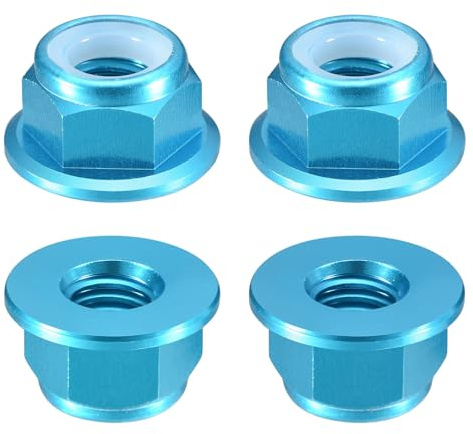 QUARKZMAN Nylon-Einsatz Sechskant-Muttern 4 Stück - M4 x 0.7mm Aluminiumlegierung Selbstsichernde Mutter Anodisiertes Flansch Sicherungsmutter Für Befestigungselemente (Himmelblau)