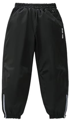 Pantaloni da neve per bambini dai 3 ai 16 anni, impermeabili, foderati in pile, invernali, caldi, con elastico in vita, isolati, per snowboard e sci, Nero , 15-16 Years