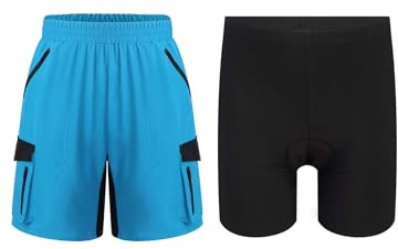 Miaeowve Barn pojke cykelkläder cykling shorts 3D vadderade cykelbyxor hot pants med sportshorts träningsshorts sportkläder, Ljusblå, 146-152