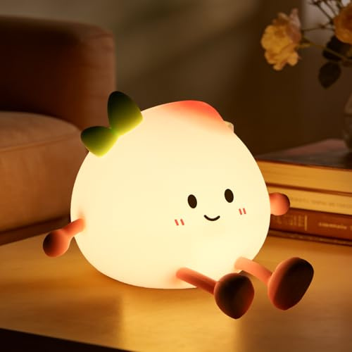 Jognee Nachtlicht Kinder, 3 Helligkeitsstufen Baby Pfirsich-Nachtlicht, Silikon Stilllicht mit Timer, USB-Aufladbar & Weiches Licht, Kinderzimmer LED Nachtlicht Baby Dimmbar, Geschenke für Babys