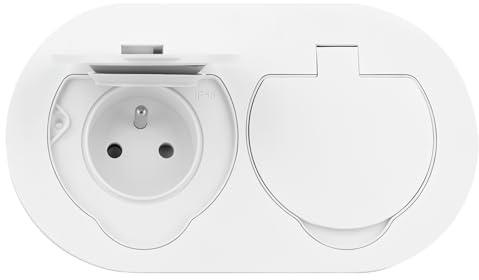 MIRATIC Prise Double Exterieure Etanche IP55 Encastrable Bloc Prise Encastrable Plan de Travail et Mur Double Prise Electrique avec Clapet de Protection 3680 W Type E (blanc)