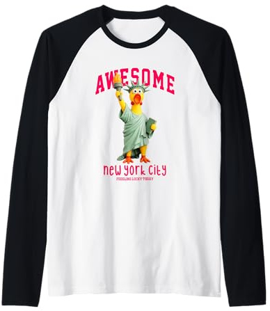 Funny New York City Statue of Liberty Yellow Rubber Duck Raglan Baseball Tee