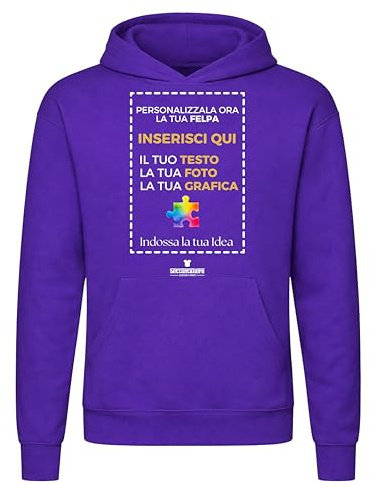 Settantallora Felpa Bambino Personalizzabile con Cappuccio - Hoodie Bimbo, Bimba con Nome, Testo o Foto - Felpa Calda in Cotone Ideale per Scuola, Sport e Regali Custom