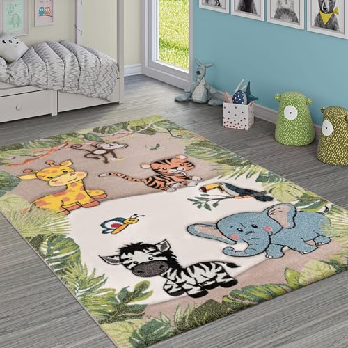 KADIMA DESIGN Kinderteppich Dschungel Kindermotiv Kinderzimmer schmutzabweisend Beige Rechteckig 80x150 100% Polypropylen Florhöhe: 12 mm nur Handreinigung