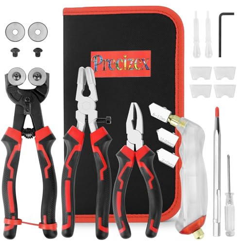 Stained Glass Tools Glass Cutting Tool Kit Glass Cutter 2-20MM 8 Inch Tile Nippers Glass Running Pliers with Curved Jaws 6 Inch Breaker Grozer Pliers Perfect for Stained Glass Tiles Mosaic Cutting