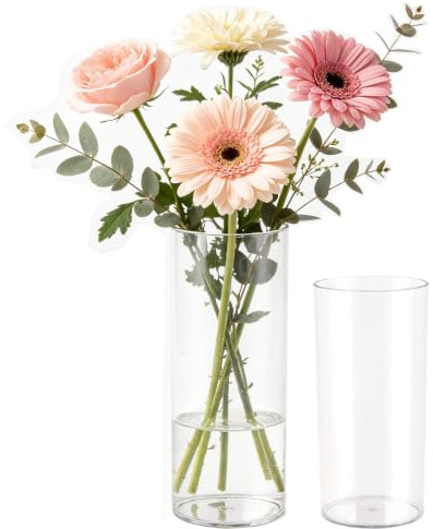 Kiswleon Vasen Set mit 2 Zylindervasen Aus Acryl,Bruchsichere Blumenvasen | Moderne Minimalistische Blumenvasen,25×10 und 30×12 cm,Geeignet für Tischdeko,Hochzeitsdeko und Blumenarrangements