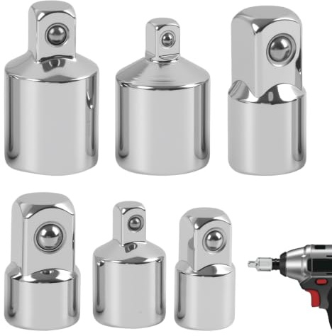 Juego de 6 Adaptadores de Vaso para Llave de Carraca – Adaptadores de 1/4 a 3/8, 3/8 a 1/4, 3/8 a 1/2, 1/2 a 3/8, 1/2 a 1/4, 1/4 a 1/2 – Fabricados en Acero de Alta Resistencia