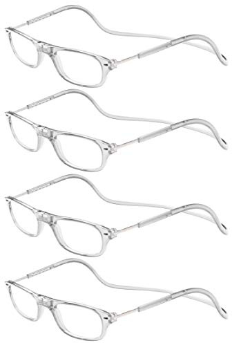 TBOC Gafas de Lectura Presbicia Vista Cansada – [Pack 4 Unidades] Montura Transparente Graduadas +1.50 Dioptrías Hombre Mujer Regulables Plegables Imantadas Lentes Aumento Leer Ver Cerca Cuello Imán