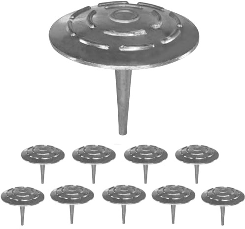 Betriebsausstattung24 Markierungsnagel 10 Stück - Durchmesser 10,0 cm Aluminium - Zum Einschlagen oder Einbetonierung - Parkplatzmarkierung - Mit spitzem Schaft