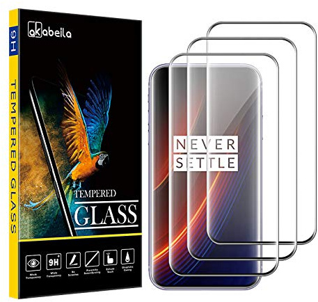 AKABEILA Cristal Templado Compatible con Oneplus 7 Pro Protector de Pantalla para Oneplus 7T Pro 3 Piezas Full Curvo Cobertura Completa HD Sin Burbujas 9H Dureza Vidrio Templado Negro