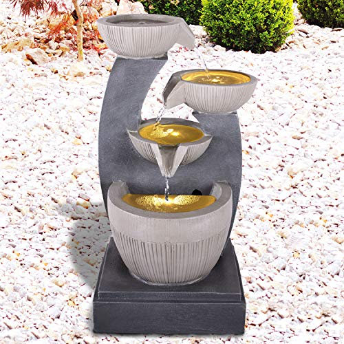 Fuente de jardín Fuente Decorativa Fuente Interior Fuente Fuente Feng-Shui con luz LED 230V Cascada Fuente de Agua para jardín, Estanque de jardín, terraza, balcón Muy Decorativa