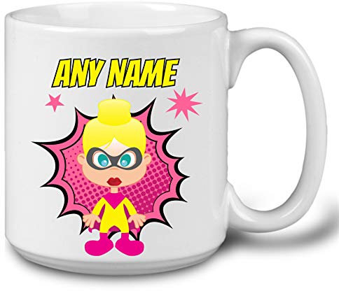 GOPERSONALISED Superhero Gifts for Women - Personalised Jumbo 20oz Superhero Mug Name Cup - Birthday Christmas Mother's Day Work Gifts for Women Mum Key Workers (Blonde)