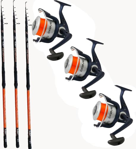 Kit 3 Canne Surfcasting + 3 Mulinelli 7000 Pesca Surf Casting Orata Mormora Mare
