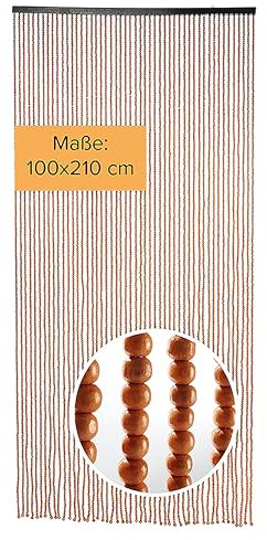 Kobolo Holzperlenvorhang Choco, 100x210 cm, 50 Stränge, braun, dekorativer Vorhang aus Holzperlen, Perlenvorhang, ideal als Fliegenvorhang, Raumteiler oder Türdekoration