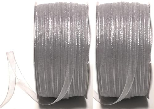 s.dekoda Schleifenband 100m x 3mm (2 Rollen á 50m) Grau - Silbergrau Organza Chiffon Geschenkband Organzaband [3133]