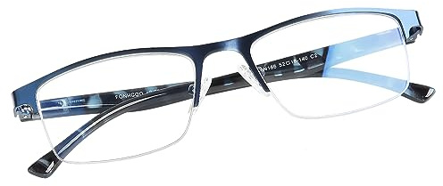 FONHCOO Lunettes de Lecture Homme, Lunette anti Lumiere Bleue Reading Glasses, Monture Rectangle en Metal Acier Inoxydable Lunettes de Vue Lunettes Loupe Blue (1.75)