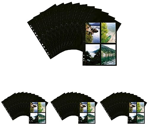 HERMA 7785 Fotophan Fotosichthüllen schwarz (10 x 15 cm hoch, 10 Hüllen, Folie) mit Eurolochung für Ordner und Ringbücher, beidseitig bestückbare Fotohüllen (Packung mit 4)