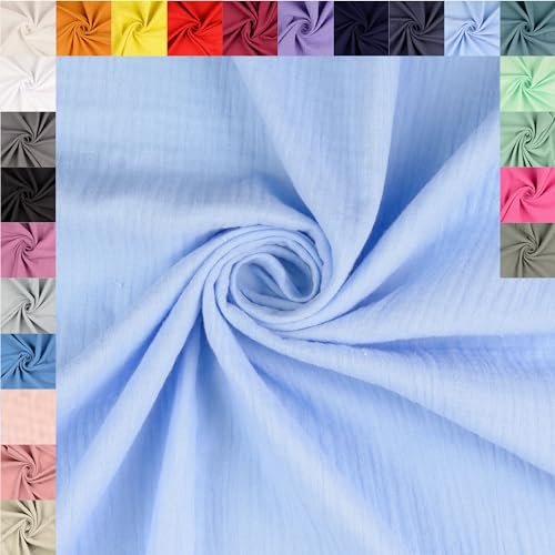 fingsi Musselin Baumwollstoff Webware Meterware Coupon (bleu, 0,5m) (5029) + 23 weitere Farben