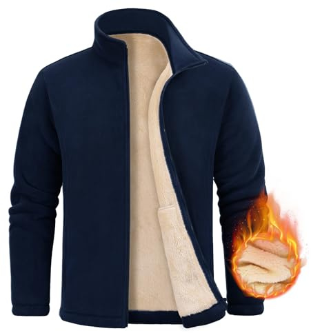 FemiChic Fleecejacke Herren Dicke Strickjacke Gefüttert Jacke Winter Feecepullover Strickjacken Outdoor Jacken Fleecejacken Mens Jacket Warm Sweatshirt mit Zip Wandern(Marineblau,L)