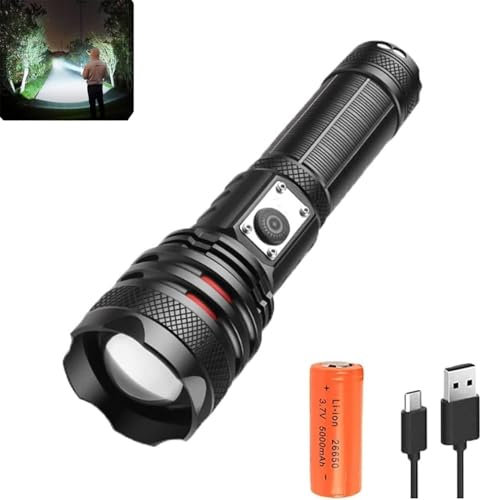 LUXNOVAQ Super Bright LED Torch 1000000 Lumens Powerful Torches USB Rechargeable Tacitcal Flashlights High Power Zoomable Waterproof Torch Flash Light with 5 Modes for Camping Emergencies