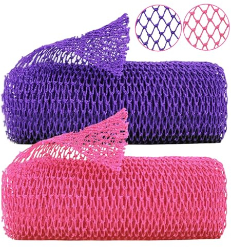 PacuM 2 Pièces African Net Sponge Eponge Africaine Filet de Douche Africain éPonge Africaine Corps Filet Douche Africain Extensible Jusqu'à 160CM pour Bain L'Exfoliation Massage (Rose Rouge+Violet)