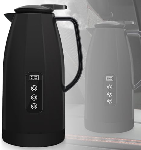 1,2L Auto Wasserkocher 12V 24V, Edelstahl Reisewasserkocher mit Zigarettenanzünder, Elektrischer Wasserkochers für Auto LKW KFZ Camping Reise Heißwasser Kaffee Tee