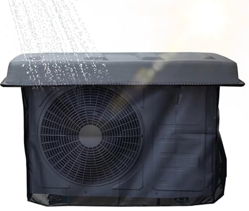 Cache Pompe à Chaleur 2 en 1, Housse Pompe a Chaleur, Cache Climatiseur Exterieur avec Revêtement Imperméable, Protège des Feuilles et Débris(Black,88x38cm/35x15in)