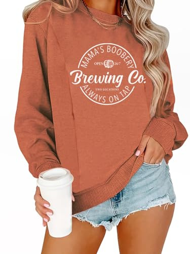 TAIUICY Women Causal Maternity Nursing Sweatshirt Comfort Friendly Zip Breastfeeding Pullover Tops Mama's Boobery Sweater(L, Orange)