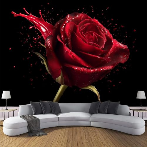 ANALTIRCE Photo Wallpaper Paint Flowers Wall Mural Black XXL Poster 400×280cm Poster Picture Romance Flowers Roses Wall Murals for Living Room Bedroom Tv Background Home Decoration