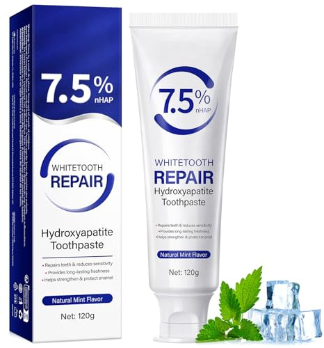 7.5% Hydroxylapatit Zahnpasta ohne Fluorid, Zahnschmelz Reparatur Zahnpasta gegen empfindliche Zähne, Hydroxyapatite Toothpaste zur Reduzierung von Zahnempfindlichkeit, Natürlicher Minzgeschmack, 120g