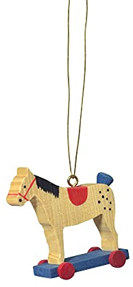 Rudolphs Schatzkiste Baumbehang Pferd auf Rädern rot BxTxH= 2x4x5cm NEU Christbaum Christbaumschmuck Baum Baumbehang Weihnachten Baumschmuck Holzschmuck Holz Seiffen Erzgebirge Strauchbehang