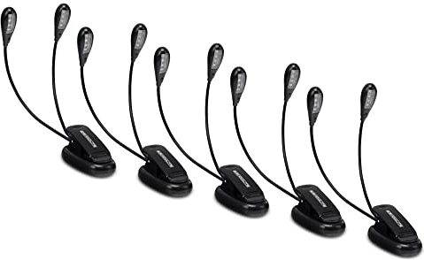 Showlite 5er Set Bright Light 8 LED Notenpultleuchte (8 lichtstarke LEDs, 2 Helligkeitsstufen, Befestigungsklammer, universell einsetzbar, lange Lebensdauer, inkl. Batterien) Schwarz