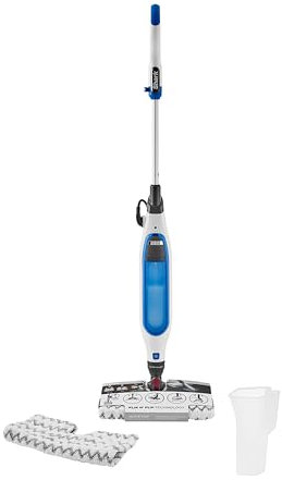 Shark Klik n' Flip Steam Mop pour sols durs avec Steam Blaster, 2 tampons de nettoyage lavables et flacon de remplissage, capacité de 350 ml, cordon d'alimentation de 6 m, Blanc/Bleu S6001EU
